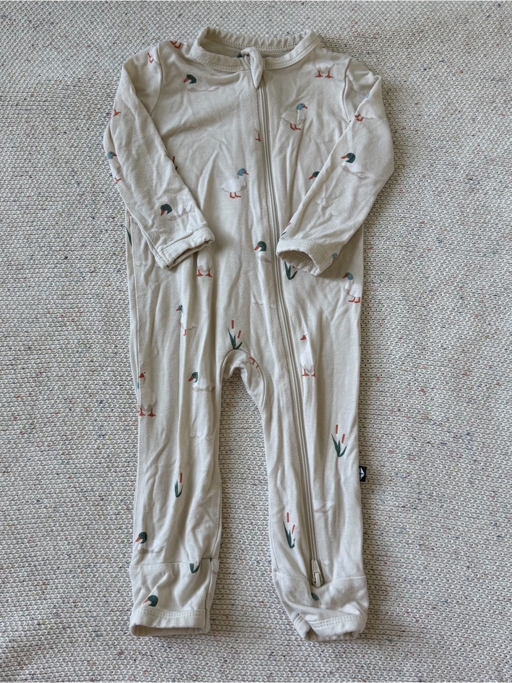 Neutral Duck-Print Kyte Baby Zip Romper